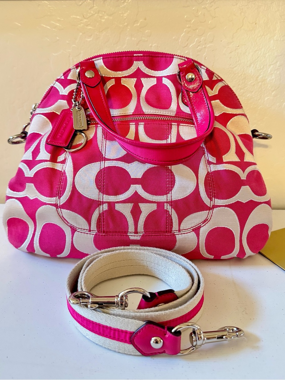 Coach 2012 Poppy Signature Lurex C Outline Satchel Bag 18709M - EUC - Picture 5 of 16